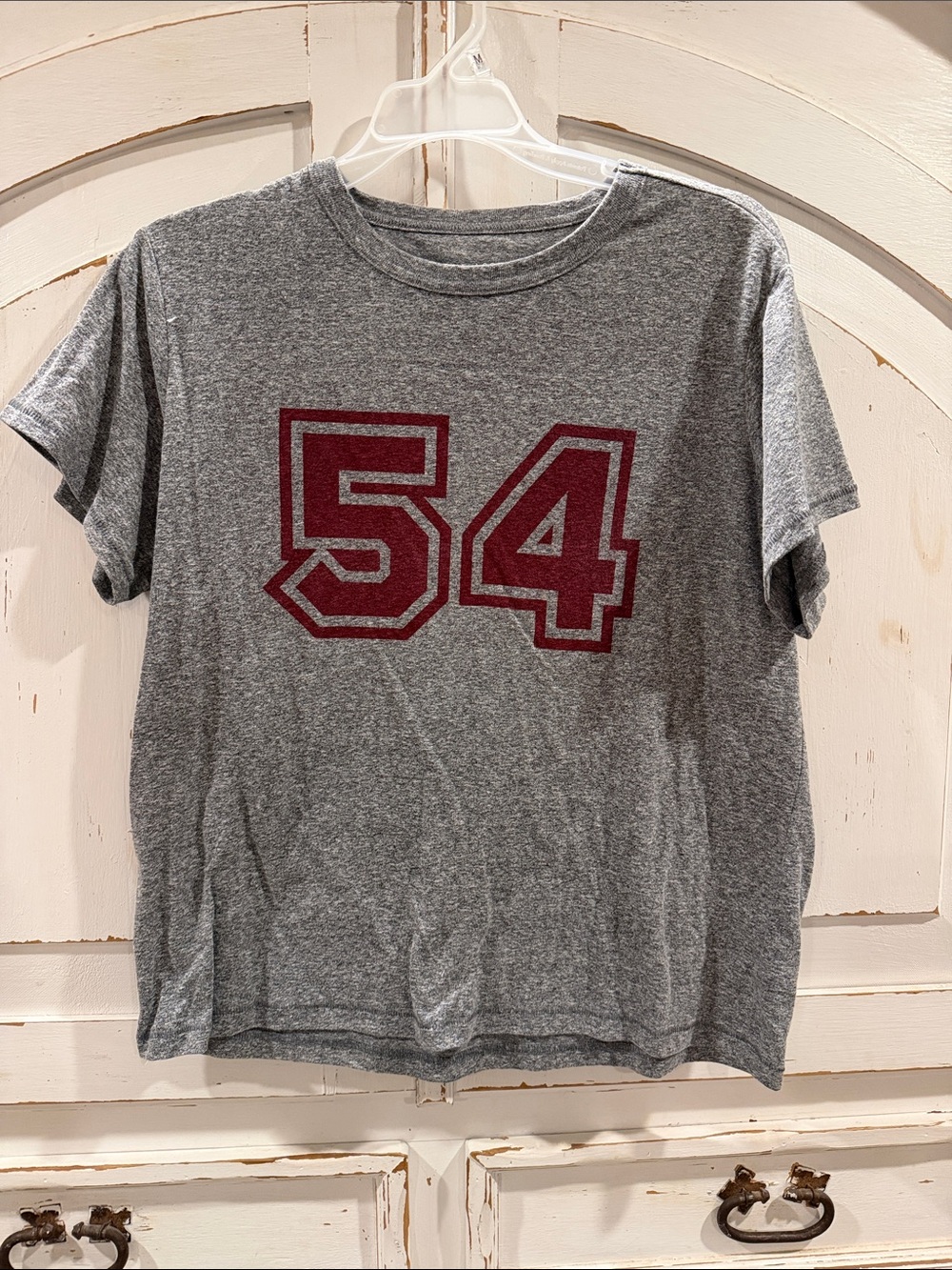 Women's Grey Short-Sleeve Graphic Tee with Burgundy '54' Print